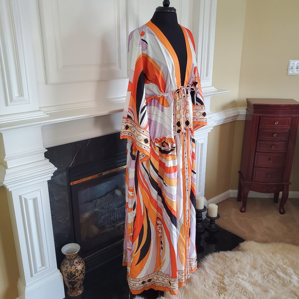Multifunctional Pattern Print Maxi Robe Caftan - image 3